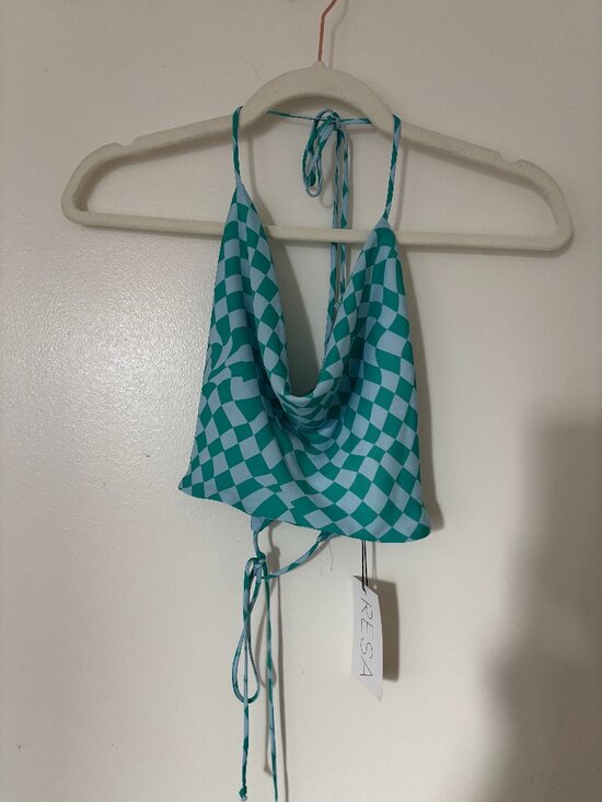 RESA Tops - NWT Resa Mindy crop top in Green & Blue Check